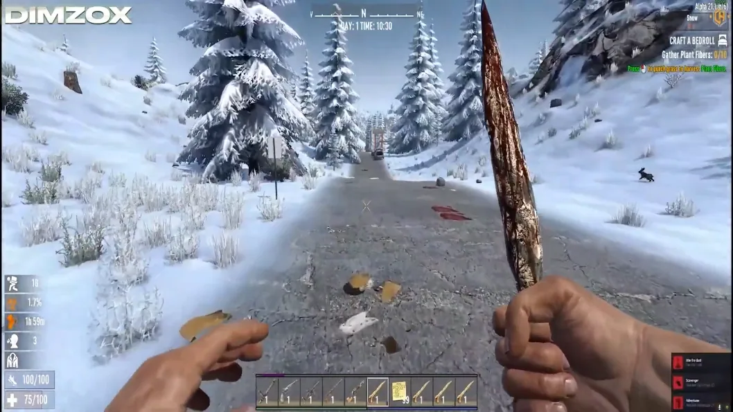 7 Days to Die snow biome road during a loot run