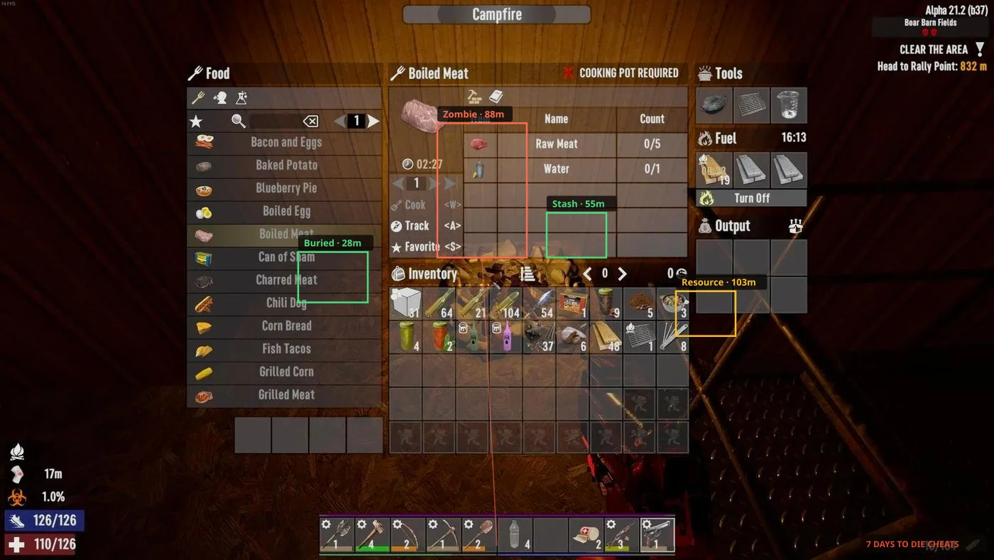 Player base markers on a 7 Days to Die map overlay