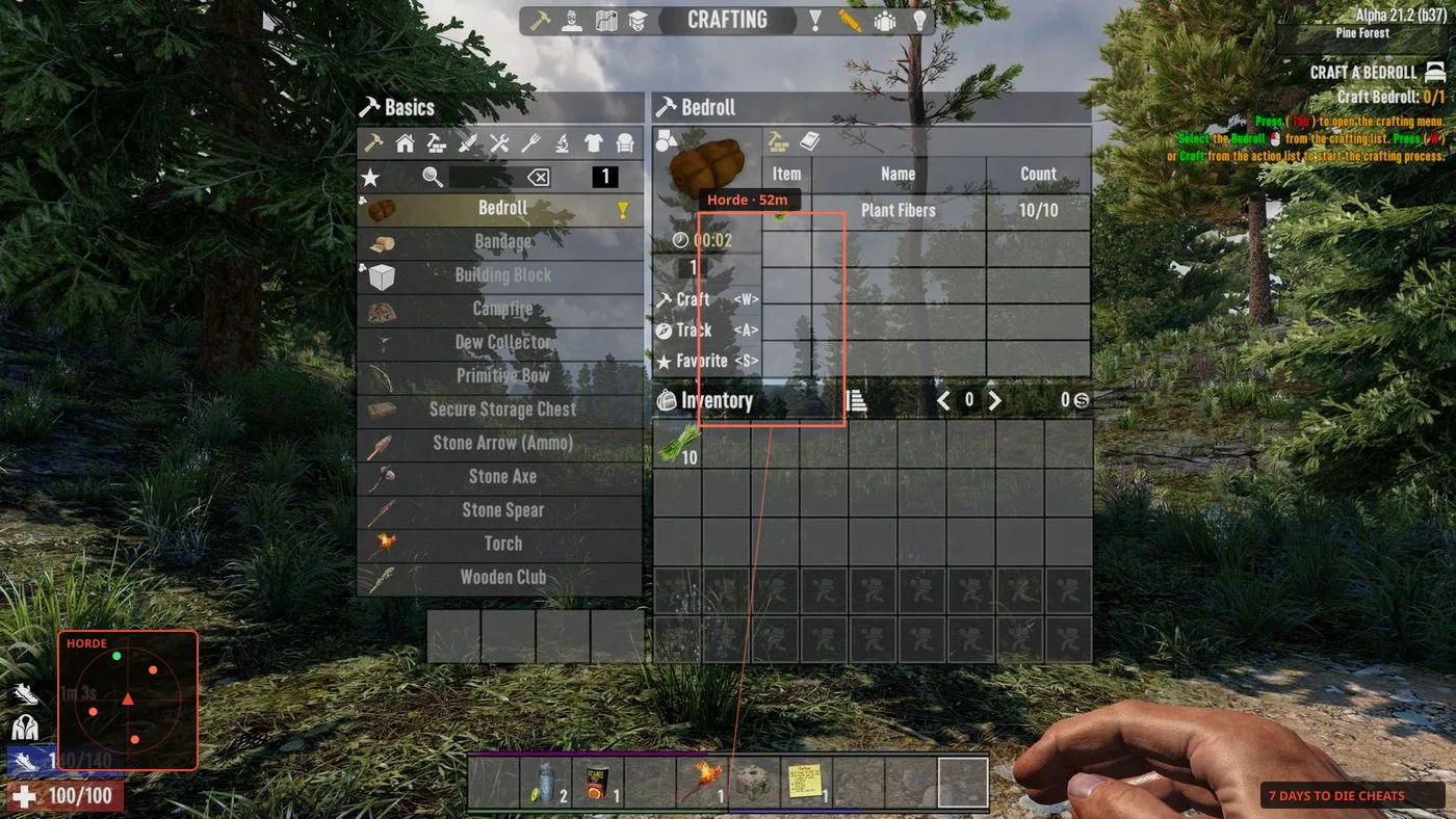 7 Days to Die debug and settings screen before launching cheats