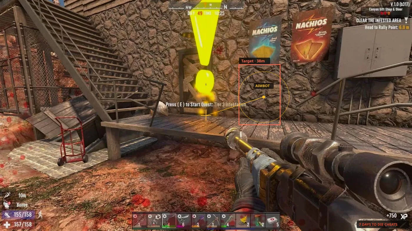 7 Days to Die cheat software menu over gameplay