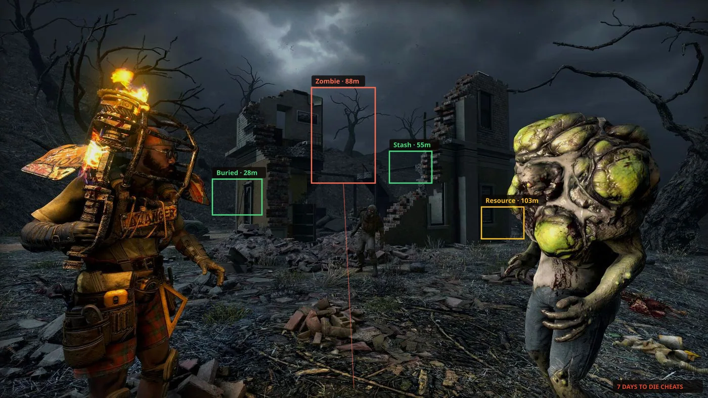 Zombie tracker ESP on a 7 Days to Die loot run
